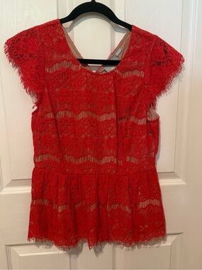 Maeve Katrine Peplum Lace Crochet Cap Sleeve Top size M